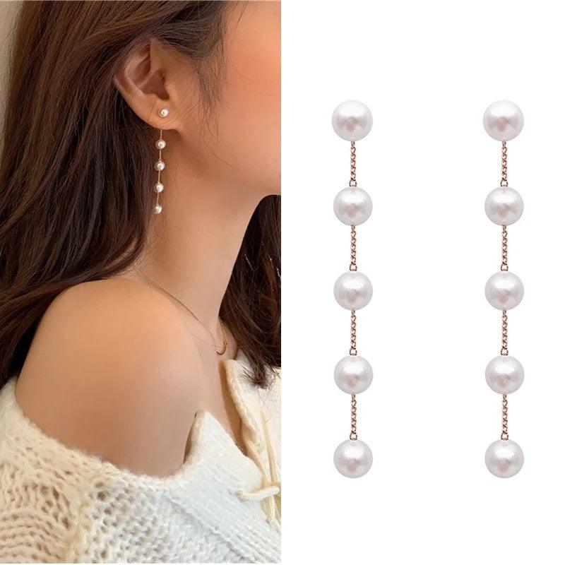 Pendientes Largos de Perlas Cascada - Tienda Kiosko
